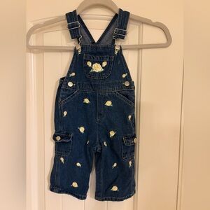 Vintage Size 6/9 months Denim Overalls with Yellow Rose Embroidery - Kids